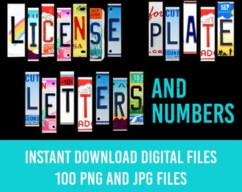 License Plate Alphabet, 101 Letters, License Plate Numbers, PNG, JPG, Sublimation Images, Instant Download, Clipart