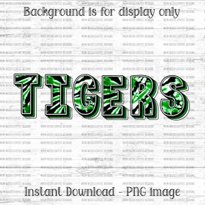 Tigers PNG Transfer Mascot Digital Download PNG, Tie-dye, Green and Black, School Spirit Design for Sublimation, Printable Clipart Transfer
