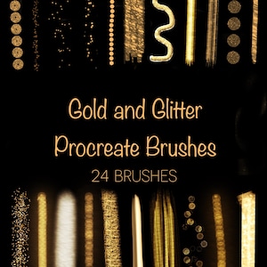 24 Gold Procreate Brushes, Metallic, Shimmer Glow, Foil, Glitter Brushes, Confetti, Sequin, Sparkle Brush, 3D Brushes
