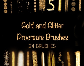 24 Gold Procreate Pinsel, Metallic, Shimmer Glow, Folie, Glitzer Pinsel, Konfetti, Pailletten, Glitzerpinsel, 3D Pinsel