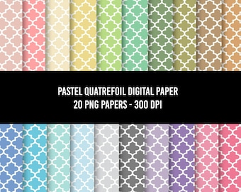 20 Rainbow Quatrefoil Papers, Pastel Quatrefoil Digital Papers, Quatrefoil Digital Backgrounds,  Quatrefoil Paper, Quatrefoil Clipart,