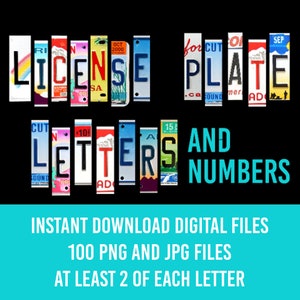 License Plate Alphabet, 101 Letters, License Plate Numbers, PNG, JPG, Sublimation Images, Instant Download, Clipart