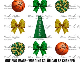 Animadoras de baloncesto PNG, Lazos de coqueta PNG, Sublimación del día del juego, Impresión y corte, Sublimación de equipo, Animadoras PNG, Balones de baloncesto, Verde, Negro