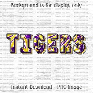 Tigers PNG Transfer Mascot Digital Download PNG, Tie-dye, Purple and Gold, School Spirit Design for Sublimation, Printable Clipart Transfer
