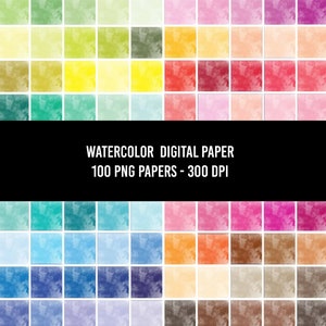 100 carte digitali con texture ad acquerello, uso commerciale, download immediato, confezione di carta digitale per acquerello, scrapbooking con carta per acquerello