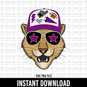 Cougars Football PNG, Transfer, Cougars Mascot, Digital Download PNG, Trucker Hat, Purple Team Colors, School Spirit Design, Sublimation,