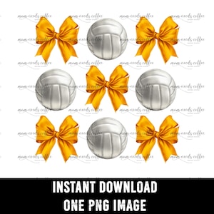 Volleyballs and Bows PNG, Coquette Bows PNG, Game Day Sublimation, Home Run, Cut and Print, Team Sublimation, Volleyball PNG, Yellow