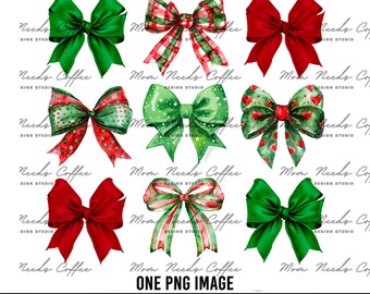 Coquette Christmas png, Coquette Bow Png, Christmas Bows sublimation, Retro Holidays, Big Bows PNG, Sublmation Design, Green, Red, White