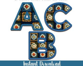 Crochet Font PNG Alphabet, Yarn Letters Numbers Clipart (Instant Download)