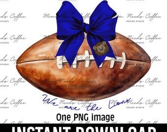 Lions Football PNG, Mascot Sublimation, Blue Bow, Gameday, School Spirit