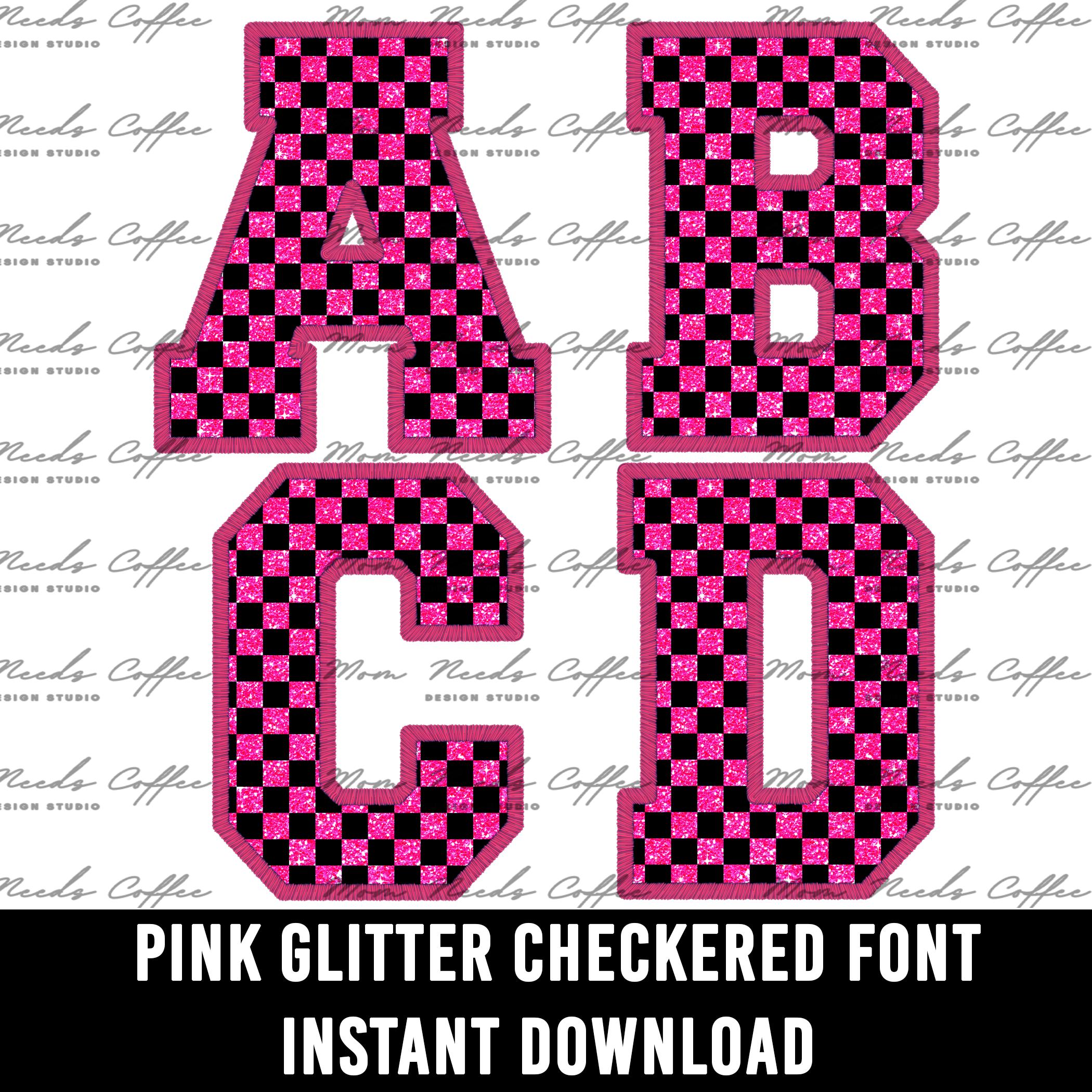 Glitter Checker Print PNG Alphabets, Pink Checker Alpha, Checkered ...
