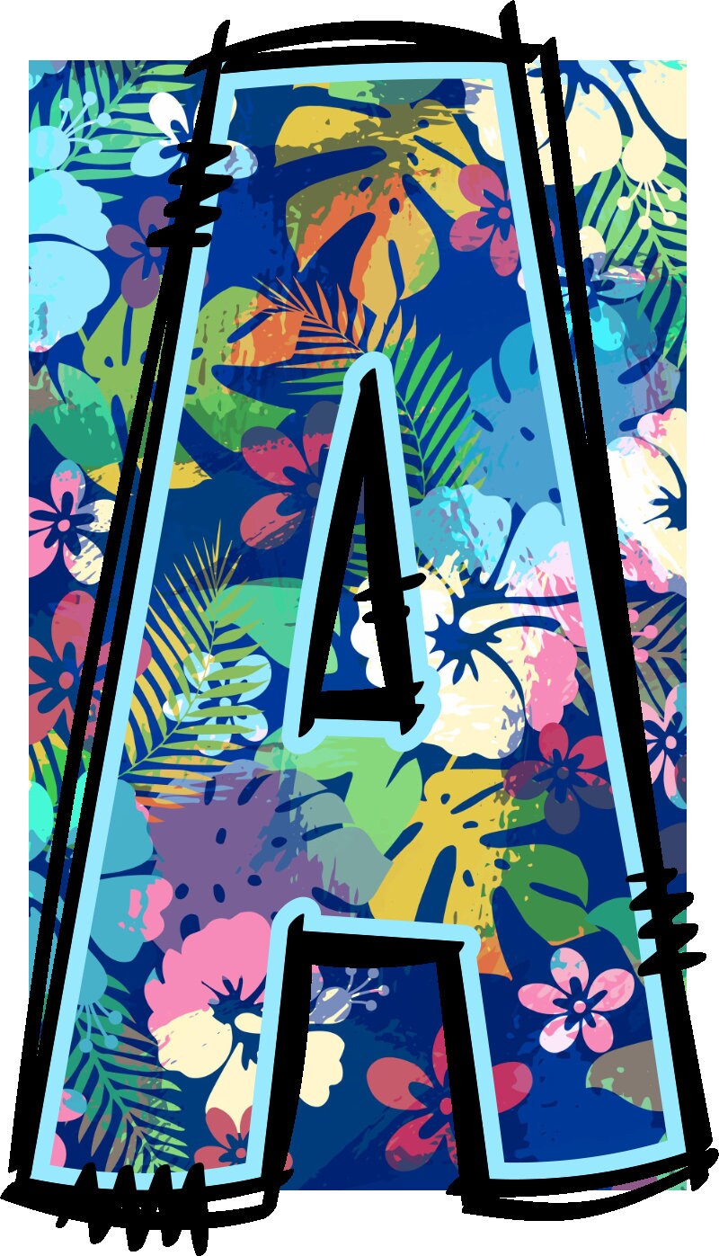 Summer Alphabet Doodle Font Letters Hawaiian Numbers PNG Tropical ...