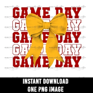 Game Day PNG, Chiefs PNG and Coquette Bows PNG, Chiefs Game day Sublimation, Team Sublimation,  Red and Yellow