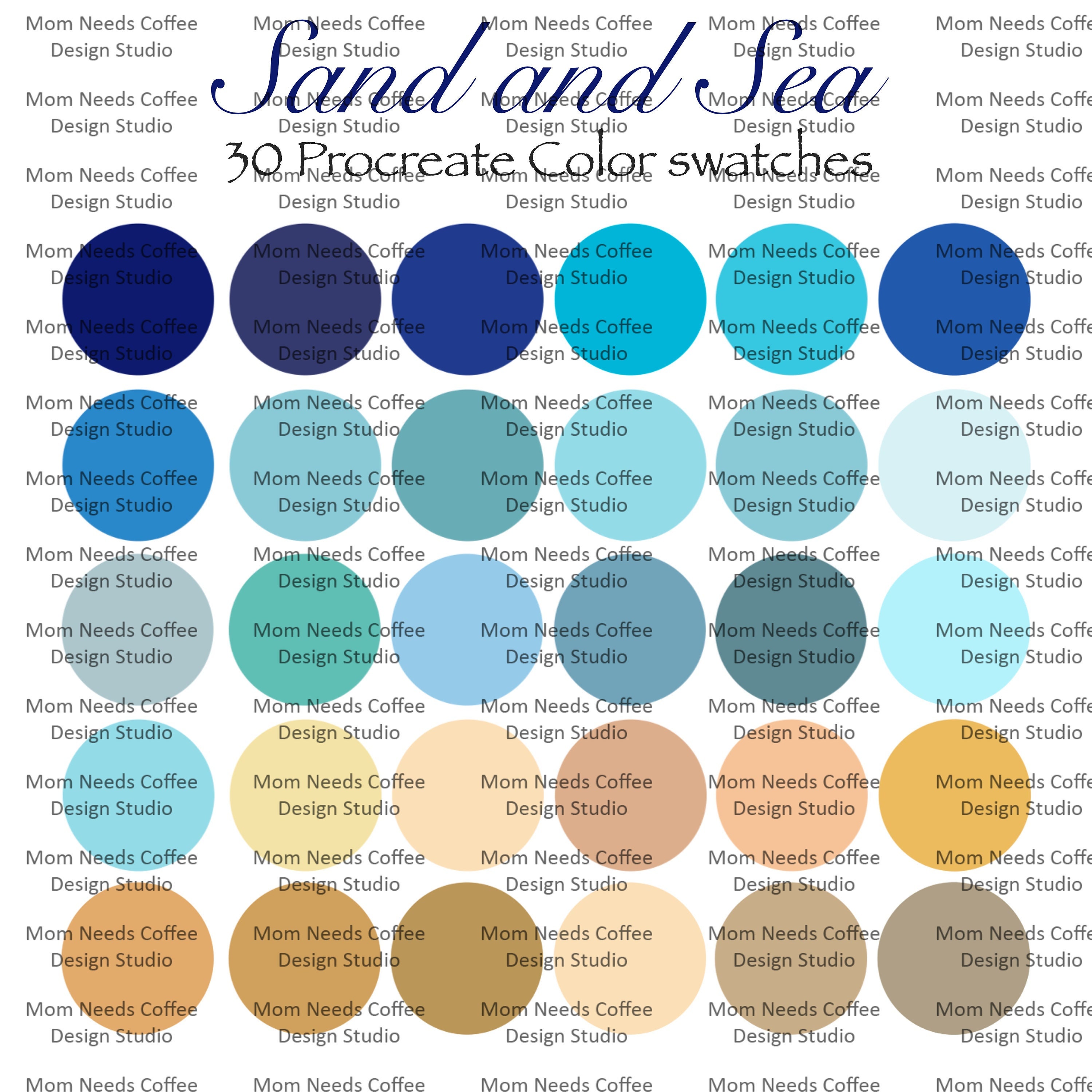 Sand and Sea Procreate Beach Color Palette Seashore Colors Procreate Swatches JPG file for Adobe Canva Blue Tan