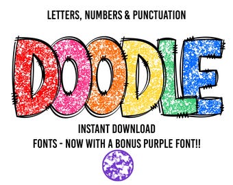 Rainbow Paint Splatter Doodle Font Letters, Numbers, Sublimation PNG (Instant Download)