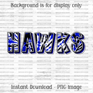 Hawks PNG Transfer Mascot Digital Download PNG, Tie-dye Blue and Black, School Spirit Design for Sublimation, Printable Clipart Transfer