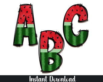 Watermelon Font, Watermelon Letters Alphabet, Numbers, Symbols (Digital Download)