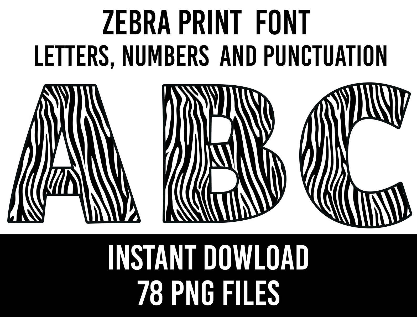 Zebra Print Alphabet 26 Letters Zebra Print Numbers PNG Font Etsy