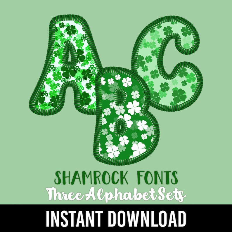 Shamrock Font, Faux Embroidery, St. Paddy's Day PNG, Sublimation ...