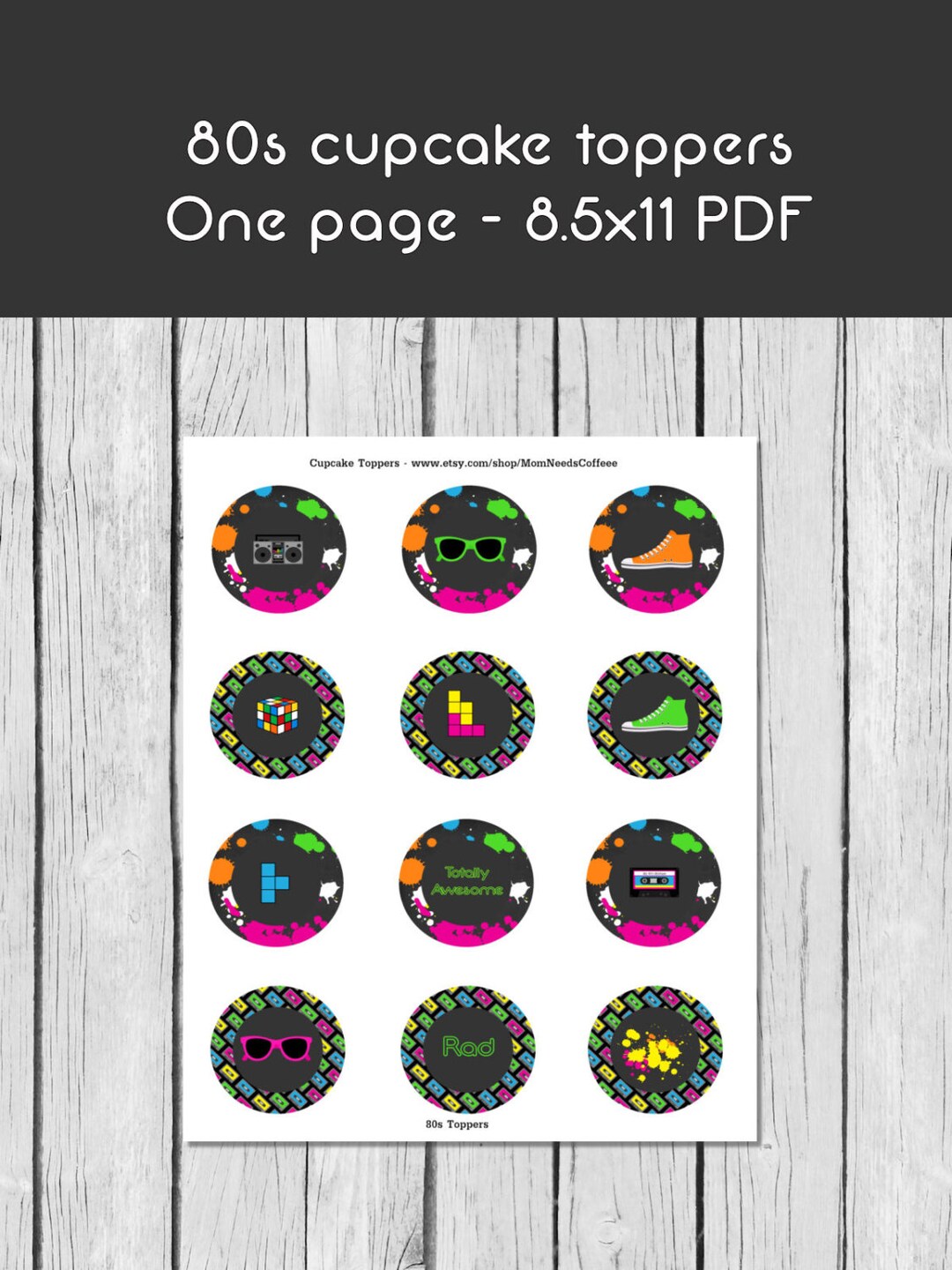 80s Cupcake Toppers, 80s Party Printables, 80s Birthday Party, 80s ...