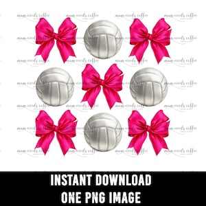 Volleyballs and Bows PNG, Coquette Bows PNG, Game Day Sublimation, Home Run, Cut and Print, Team Sublimation, Volleyball PNG, Pink