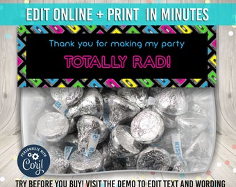 80s Treat Bag Toppers, You EDIT and PRINT 5x7 80s birthday invitation 80s party invitation 80s invites  80s theme party 80s party decor