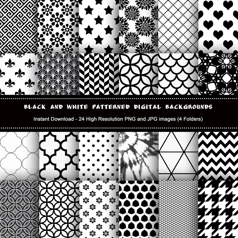 Black and White Digital Paper Black and White Digital Papers Etsy