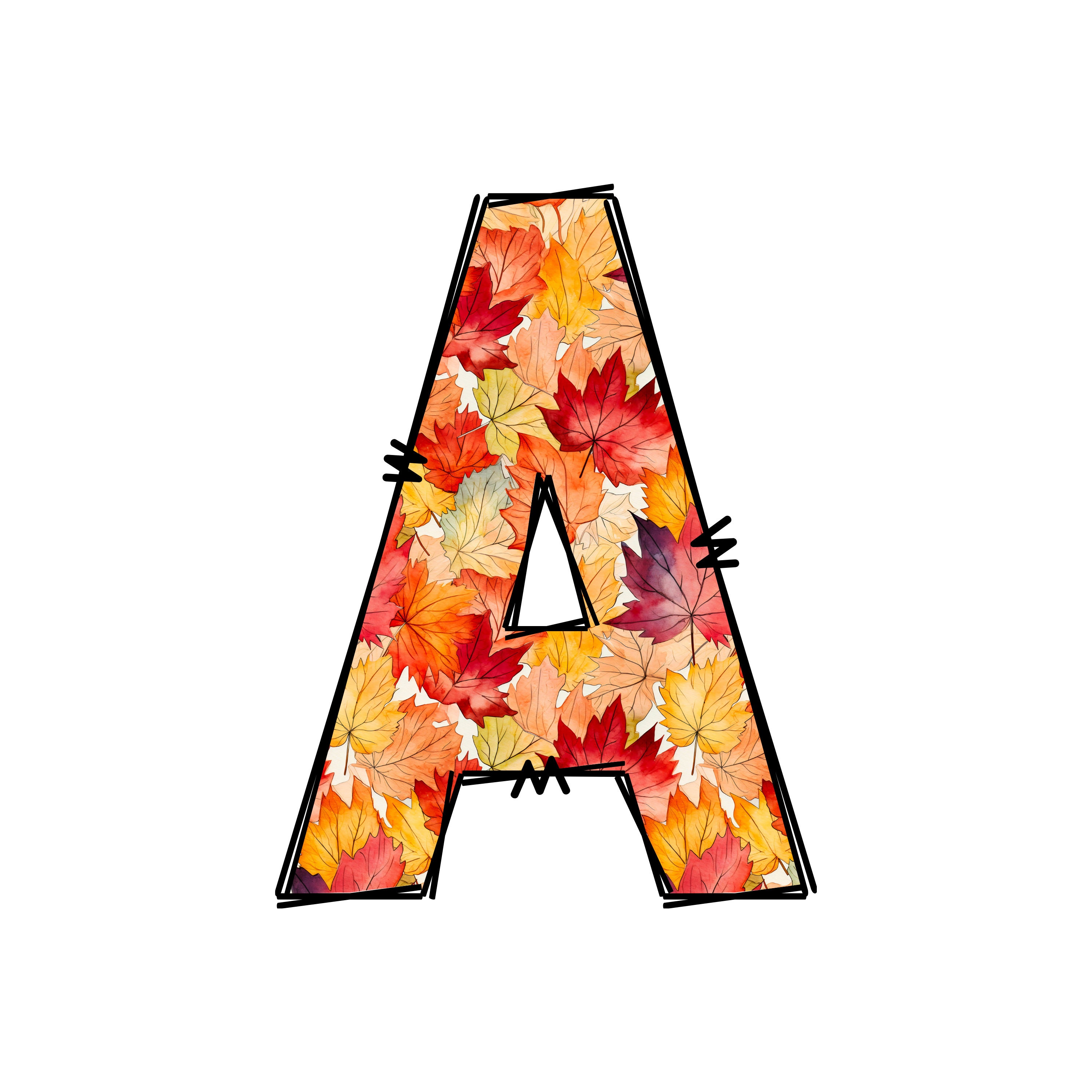 Colorful Fall Color Letters Fall Alphabet, Leaves Font, PNG, Autumn Letters, Doodle Font, Red ...