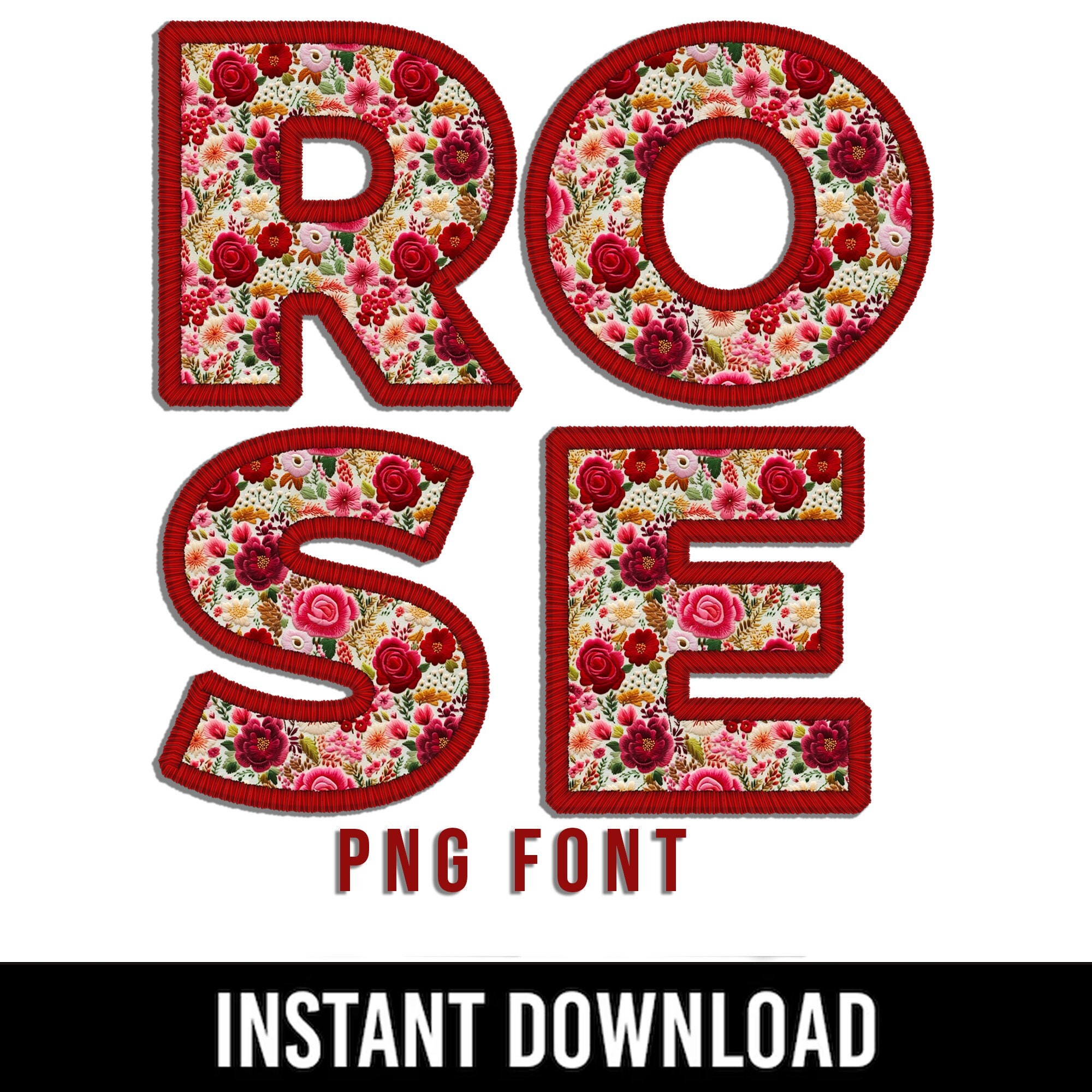 Alphabet Text Styles Roses Digital Floral PNG Alphabets, Rose Letters, One Pack Bundle, Faux ...
