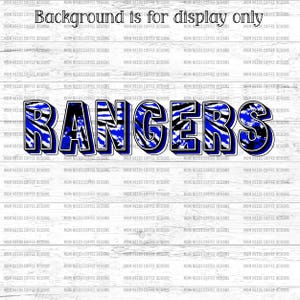 Rangers PNG Transfer Mascot Digital Download PNG, Tie-dye, Blue and Black, School Spirit Design for Sublimation, Printable Clipart Transfer