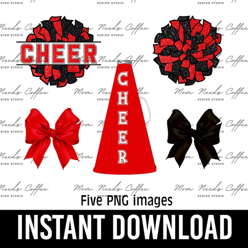 Red Cheer Card Black and Red Cheer Clipart Bundle PNG, Gameday Sublimation, Team ...