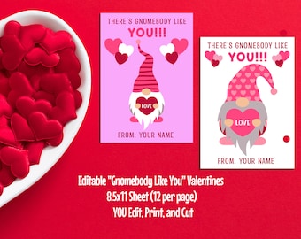 Editable Gnomebody Like You Valentines Cards, Valentines Party, Printable Valentines Cards, Printable Valentines, Valentines Card,