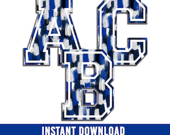 Blue Black Brushstrokes Academic Font Letters (Digital Download)