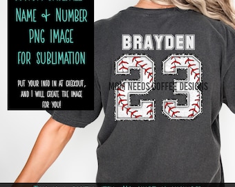 Custom Baseball Name and Number PNG, Team Sublimation (Digital Download)