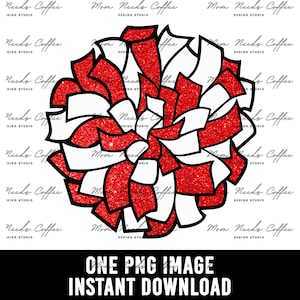 Cheer Red and White Pom Pom Clipart, Gameday Sublimation, Cut and Print, Team Sublimation, Cheerleading PNG, Cheerleading, Red, White