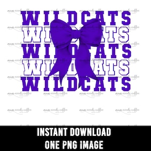 Wildcats PNG Transfer, Mascot Sublimation, Big Bow PNG, Digital Download PNG, Wildcats png, School Spirit Design, Printable Graphic, Purple,