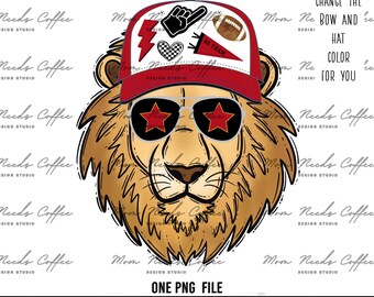 Löwen PNG, Poster, Löwen Maskottchen, digitaler Download PNG, Trucker Hat, Löwen Bild, Rot, Schulgeist Design, Sublimation, printable Clipart