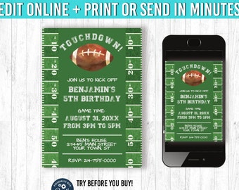 Invito di compleanno a tema football, tema festa touchdown (5x7, modifica e stampa a tuo piacimento)