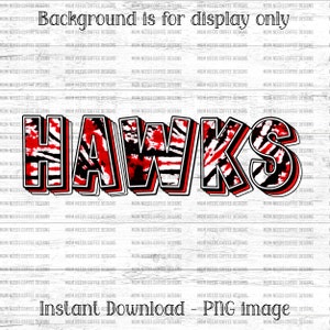Hawks PNG Transfer Mascot Digital Download PNG, Tie-dye, Red and Black, School Spirit Design for Sublimation, Printable Clipart Transfer