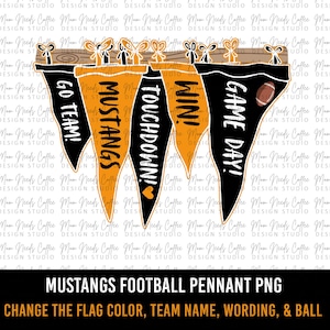 Mustangs Football Mascot PNG, Transfer, Pennant Flags PNG, Mustangs Image, Game Day, Digital Download, Yellow and Black, Sublimation,