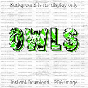 Owls  PNG Transfer, Mascot Sublimation, Digital Download PNG, Tie Dye Sublimate, School Spirit Design, Printable Graphic, Green, Black