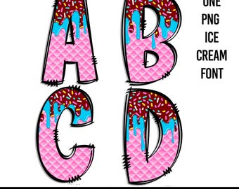 Ice cream Drip Doodle PNG Alphabet, Pink & Blue Drippy Doodle Letters, Ice-cream Cone Alpha, Baseball/Softball Clipart, Digital Download