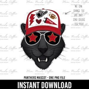 Panthers PNG, Transfer, Mascot, Digital Download PNG, Trucker Hat, Red, School Spirit Design, Sublimation, Printable Clipart, Football