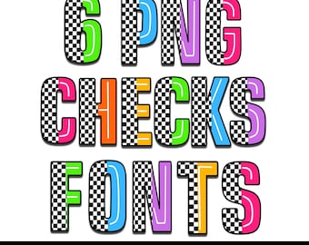 Checkerboard Alphabet PNG, Rainbow Letters, Numbers, Sublimation (Instant Download)