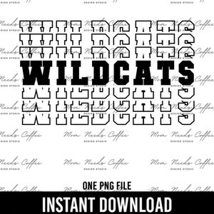 Wildcats PNG Transfer Mascot Digital Download PNG Stacked School Spirit Design for Sublimation, Printable Clipart Transfer