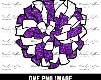 Cheer Purple and White Pom Pom Clipart, Gameday Sublimation, Cut and Print, Team Sublimation, Cheerleading PNG, Cheerleading, Purple, White