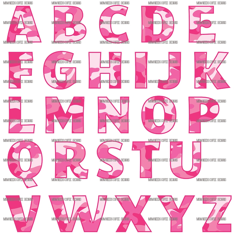 Pink Camo Alphabet 26 Letters PNG File Sublimation Camo | Etsy