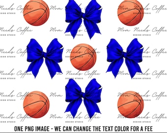 Basketball and Coquette Bows PNG, Gameday Sublimation, Cut and Print, Team Sublimation, Sports PNG, Basketballs, Blue
