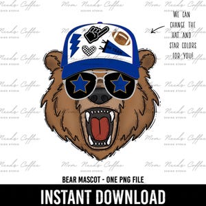 Bears PNG, Transfer, Mascot, Digital Download PNG, Trucker Hat, Blue, School Spirit Design, Sublimation, Printable Clipart, Bear