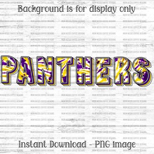 Panthers PNG Transfer, Mascot Sublimation, Digital Download PNG, Tie Dye Sublimate, School Spirit Design, Printable Transfer, Purple, Yellow